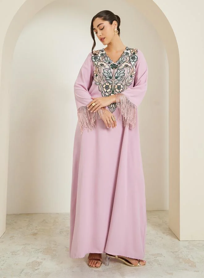 Amirah Women Pink Embroidered A-Line Jalabiya